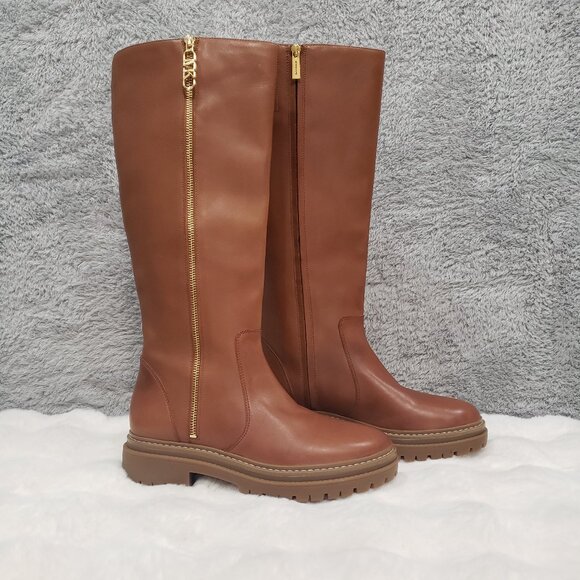 Michael Kors Regan Tall Boots Leather Women's Size 9.5 NEW luggage brown Zipper - Picture 3 of 11